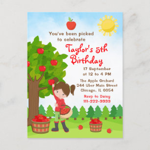 Apple Picking Birthday Brown Hair Girl Postcard