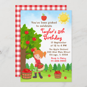 Apple Picking Birthday Red Hair Girl Invitation
