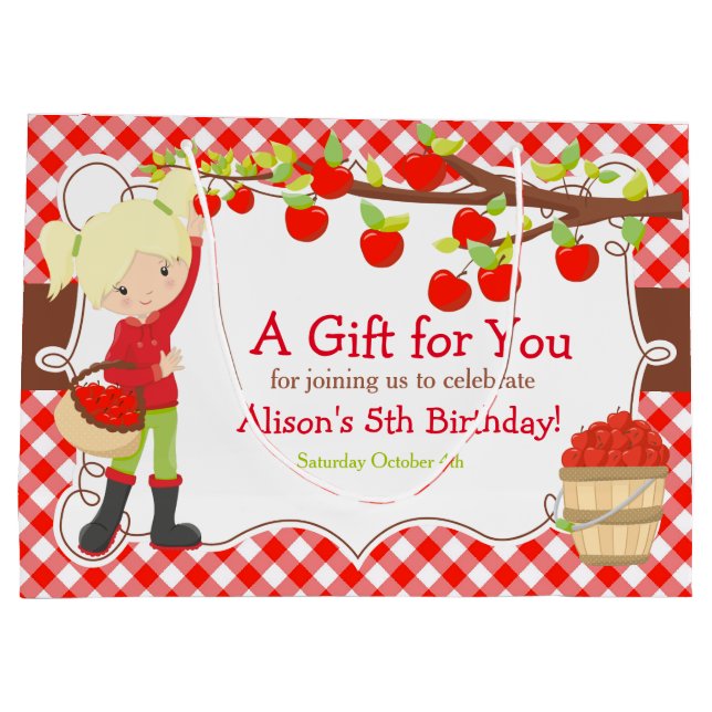 Apple Picking Blonde Girl Birthday Party Large Gift Bag (Back)