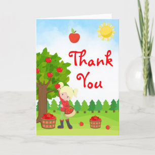 Apple Picking Blonde Hair Girl Birthday Thank You