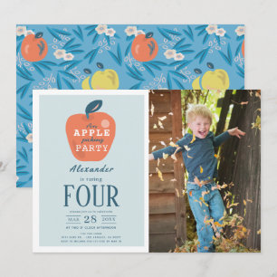 Apple Picking Blue Boy Photo Birthday Invitation