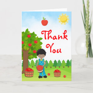 Apple Picking Dark Skin Boy Birthday Thank You Car Card