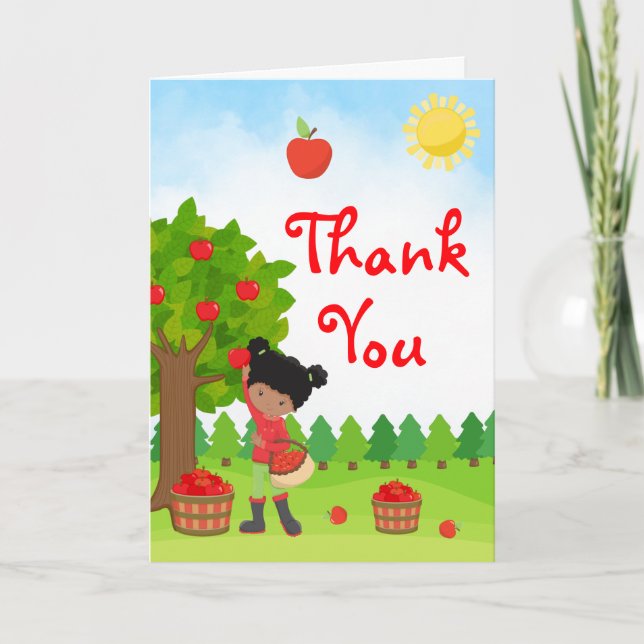 Apple Picking Dark Skin Girl Birthday Thank You Ca (Front)