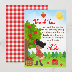 Apple Picking Dark Skin Girl Birthday Thank You In Invitation