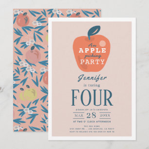 Apple Picking Girl Pink Birthday Invitation