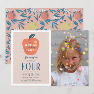 Apple Picking Girl Pink Photo Birthday Invitation