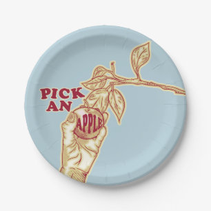 Apple picking orchard harvest paper plate
