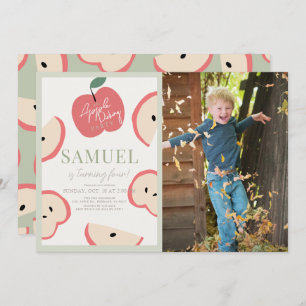 Apple Picking Party Green Boy Birthday Photo Invitation