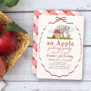 Apple Picking Party Red Bow Girl Birthday Invitation