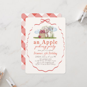 Apple Picking Party Red Bow Girl Birthday Invitation