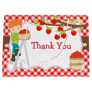 Apple Picking Red Hair Boy Birthday Party Large Gift Bag
