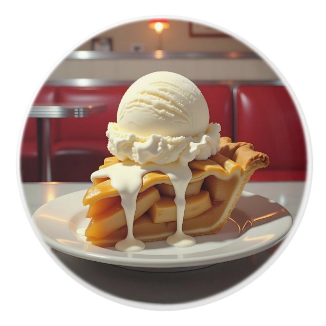 Apple Pie and Vanilla Ice Cream at Diner Ceramic Knob (Front)