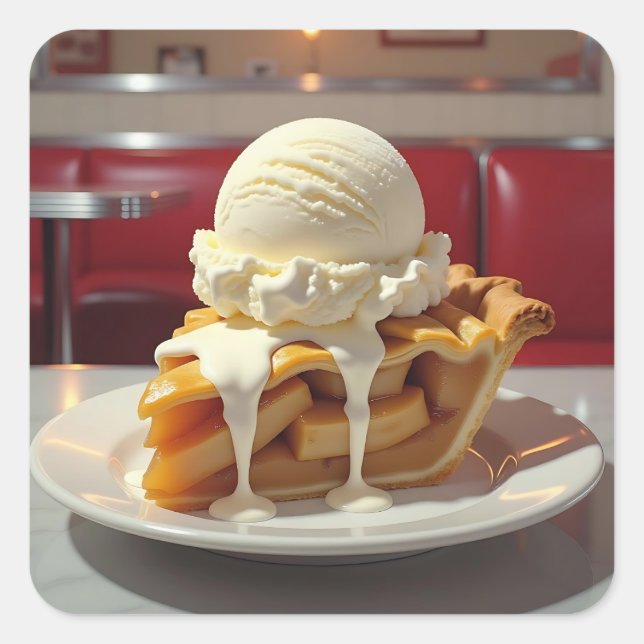 Apple Pie and Vanilla Ice Cream at Diner Square Sticker (Front)