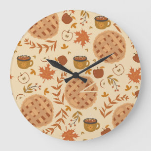 Apple Pie Autumn: Vintage Graphics Large Clock