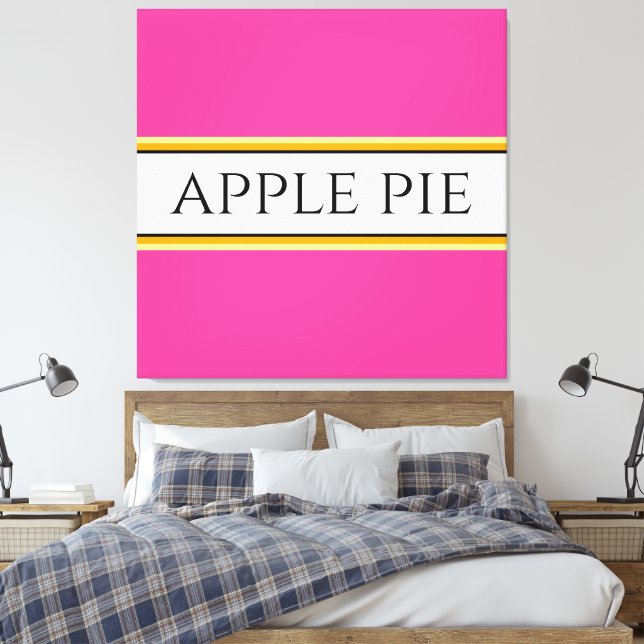 APPLE PIE Fun Bright Pink White Yellow Stripes Canvas Print (Insitu(Bedroom))