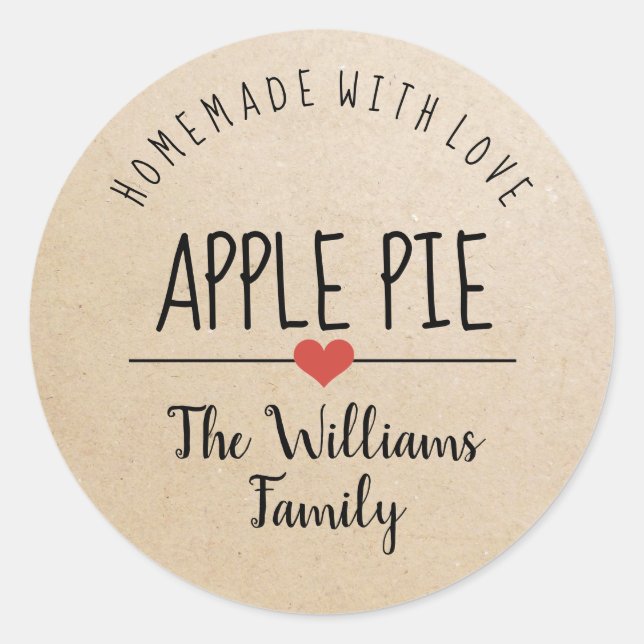 Apple pie kraft paper homemade with love  classic  classic round sticker (Front)