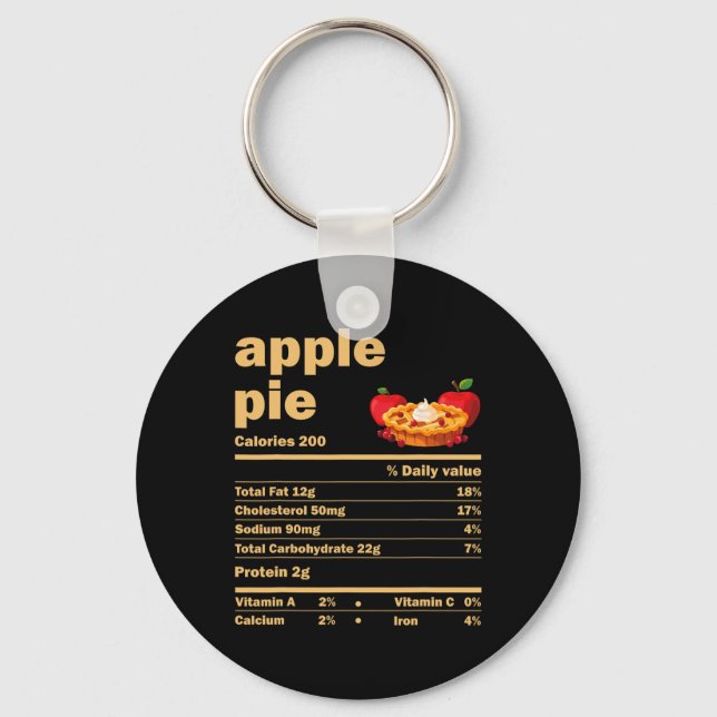Apple Pie Nutrition Facts Fun Thanksgiving Christm Key Ring (Front)