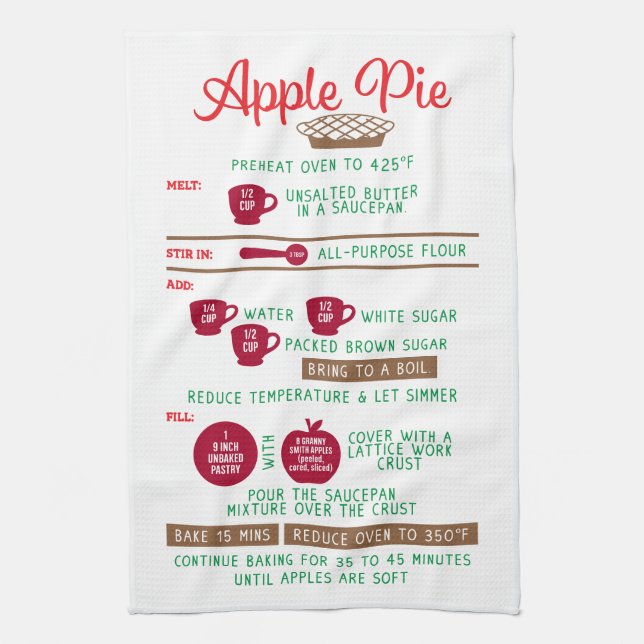Apple Pie Recipe Gift Tea Kitchen Towels (Vertical)