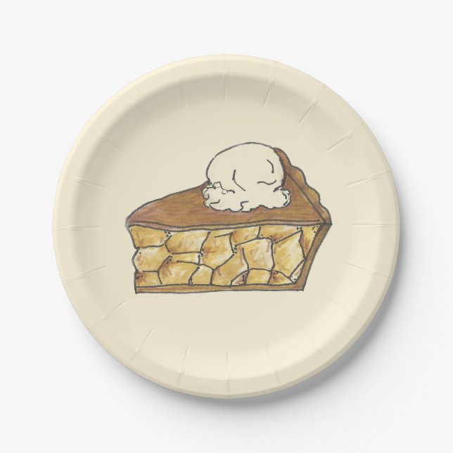 Apple Pie Slice Ice Cream A La Mode Dessert Piece Paper Plate (Front)