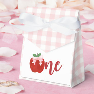 Apple pink bow plaid first birthday favour box