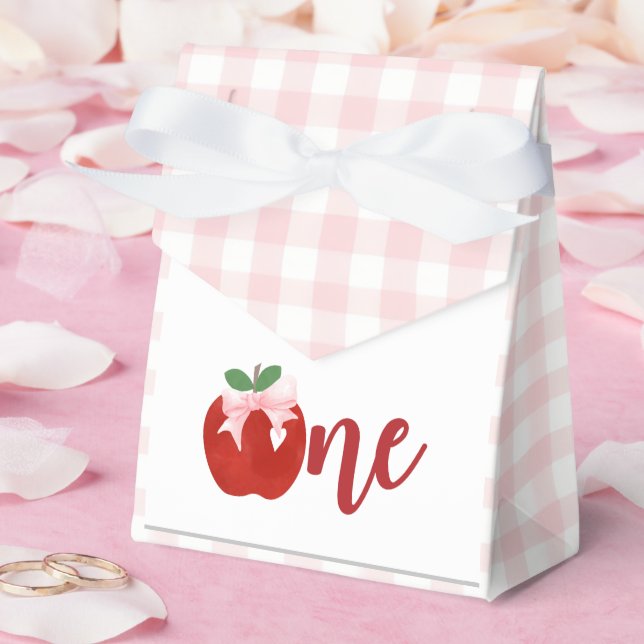 Apple pink bow plaid first birthday favour box (Wedding)