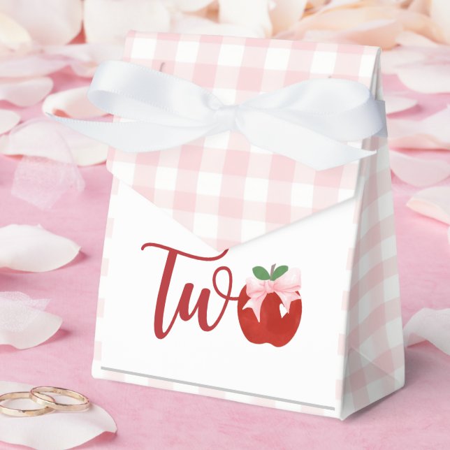 Apple pink bow plaid second birthday favour box (Wedding)