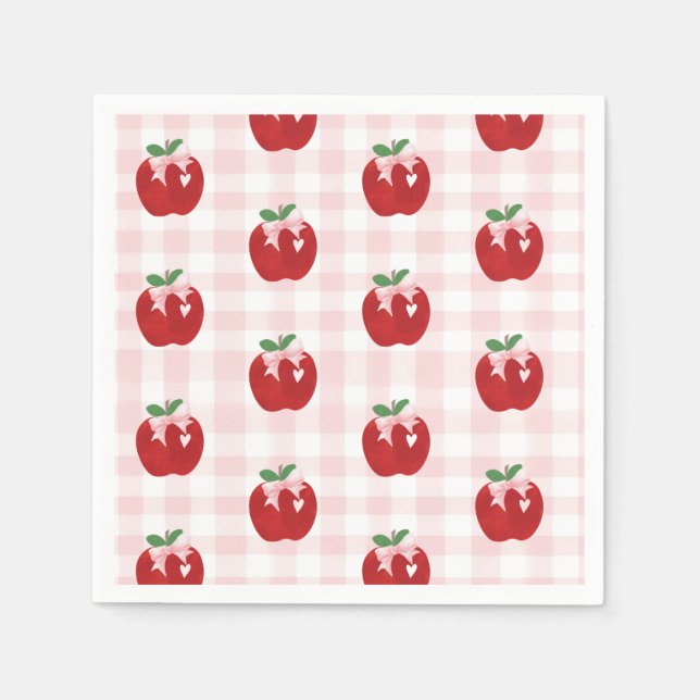 Apple Pink Bow preppy Coquette 1st birthday Napkin (Front)