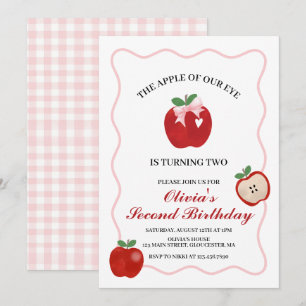 Apple Pink Bow preppy Coquette 2nd birthday Invitation
