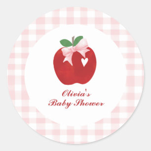 Apple Pink Bow preppy Coquette Baby Shower Classic Round Sticker