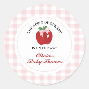 Apple Pink Bow preppy Coquette Baby Shower Classic Round Sticker