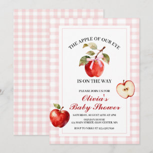 Apple Pink Bow preppy Coquette Baby Shower Invitation