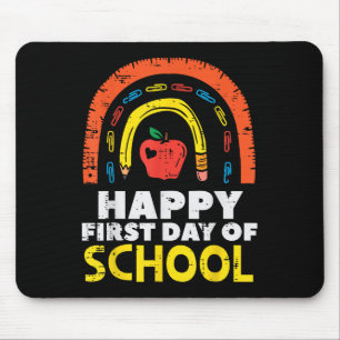 Apple Rainbow Happy First Day Of School Cute Teach Mouse Mat