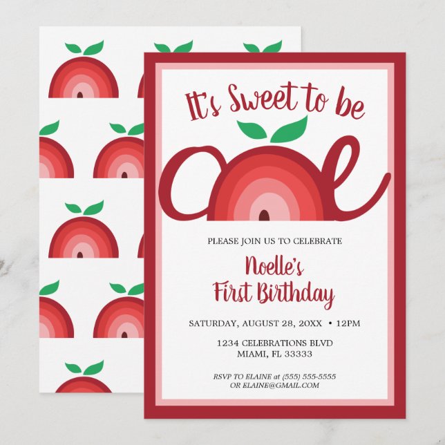 Apple Rainbow, Sweet to be One, 1st Birthday Invitation (Front/Back)