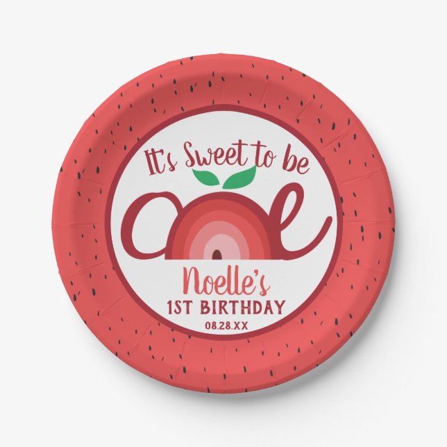 Apple Rainbow, Sweet to be One, 1st Birthday Paper Plate (Front)