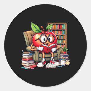Apple Reading Books Lover Teacher 100 Days Back To Classic Round Sticker