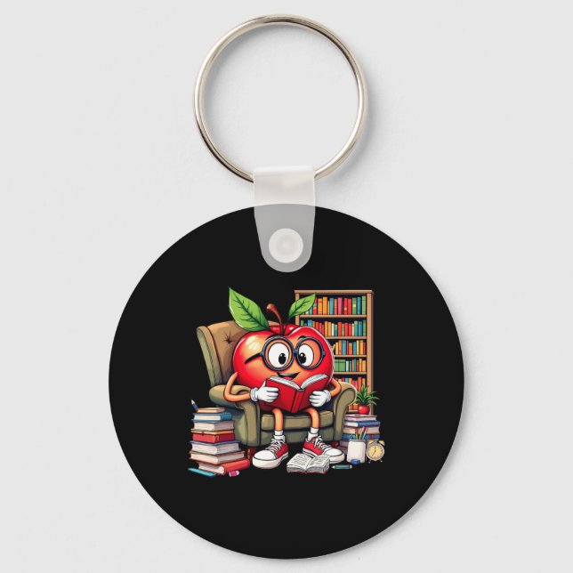 Apple Reading Books Lover Teacher 100 Days Back To Key Ring (Front)
