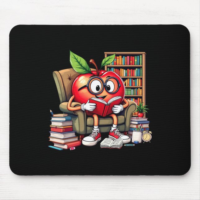 Apple Reading Books Lover Teacher 100 Days Back To Mouse Mat (Front)