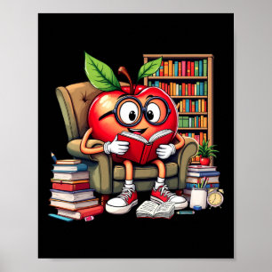 Apple Reading Books Lover Teacher 100 Days Back To Poster