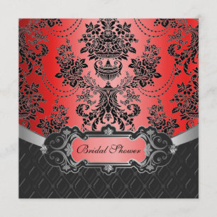 Apple Red & Black Damask Bridal Shower Invitations