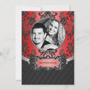 Apple Red & Black Damask Wedding Invitations