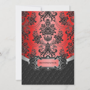 Apple Red & Black Damask Wedding Invitations