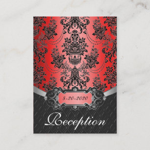 Apple Red & Black Damask Wedding Reception Cards