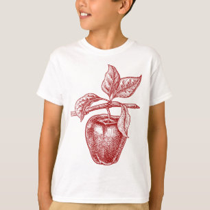 Apple red fruit Retro Vintage drawing - Apple T-Shirt