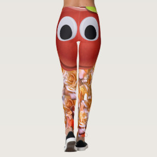 Apple, red fruit with googly eyes - Comic Face Leggings