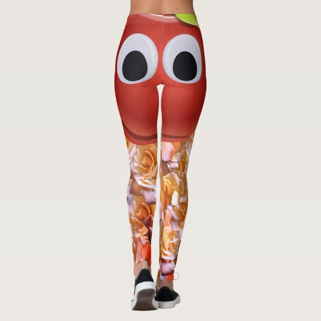 Apple, red fruit with googly eyes - Comic Face Leggings (Back)