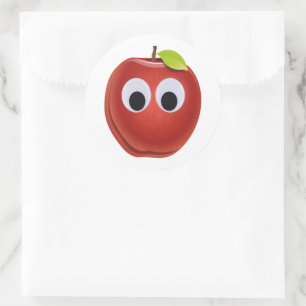Apple, red fruit with googly eyes - Personalised Classic Round Sticker