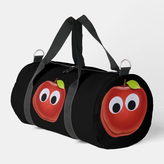 Apple, red fruit with googly eyes - Personalised Duffle Bag (Left Corner)