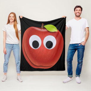 Apple, red fruit with googly eyes - Personalised Fleece Blanket