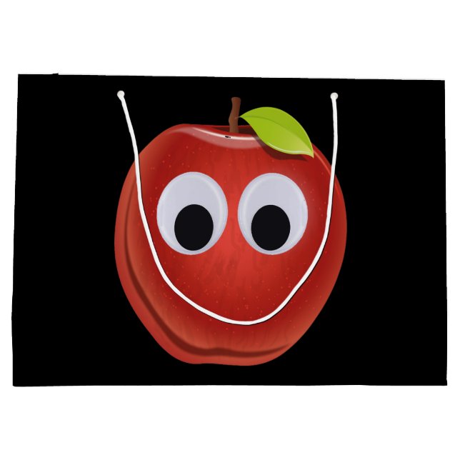 Apple, red fruit with googly eyes - Personalised Large Gift Bag (Back)