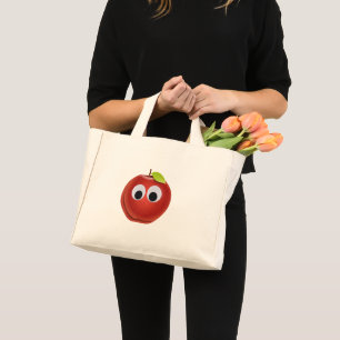 Apple, red fruit with googly eyes - Personalised Mini Tote Bag